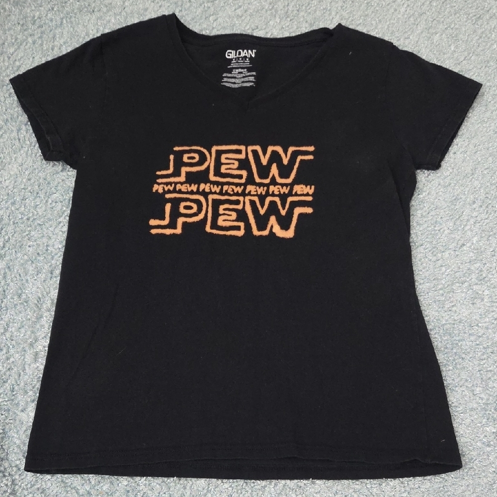 Gildan Black and Orange Graphic Women's Top